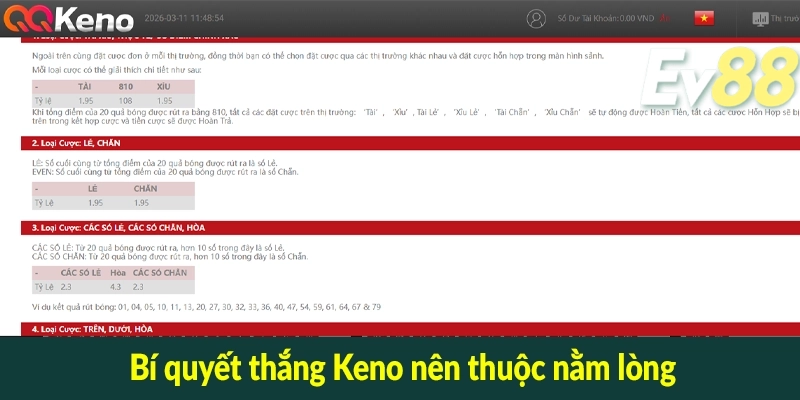 Bí quyết thắng Keno nên thuộc nằm lòng