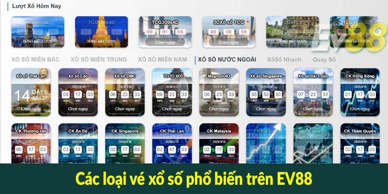 Các loại vé xổ số phổ biến trên EV88