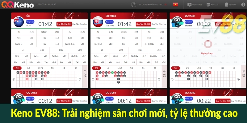 Keno EV88 - Trải nghiệm sân chơi mới, tỷ lệ thưởng cao