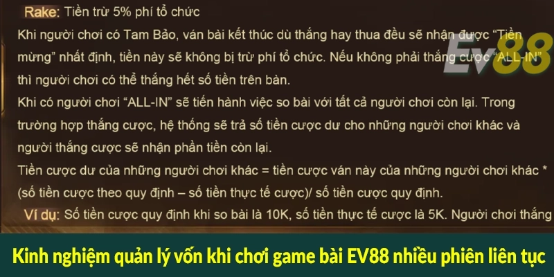 Kinh nghiệm quản lý vốn khi chơi game bài EV88 nhiều phiên liên tục