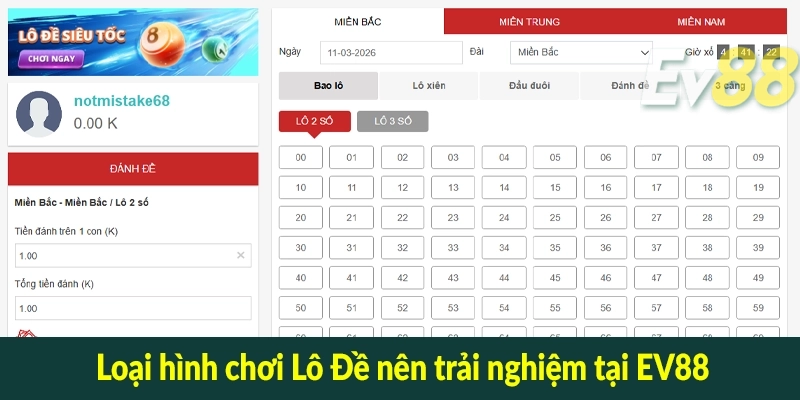Loại hình chơi Lô Đề nên trải nghiệm tại EV88