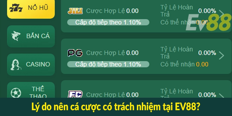 Lý do nên cá cược có trách nhiệm tại EV88?