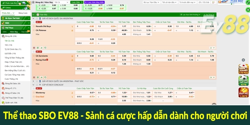 Thể thao SBO EV88 - Sảnh cá cược hấp dẫn dành cho người chơi